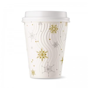 12 oz White Snowflake Disposable Coffee Cups, Insulated Ripple Wall Paper Cups with Lids, Christmas Gold and Silver Foil, Coffee Tea Hot Chocolate Drinks To go