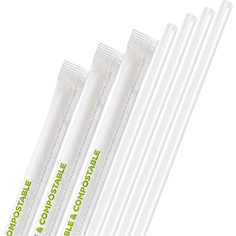 Compostable Straws Clear Disposable Straws, Eco Friendly Drinking Straw for Milkshake Smoothies, PLA Plant Based Individually Wrap Plastic Paper Alternative